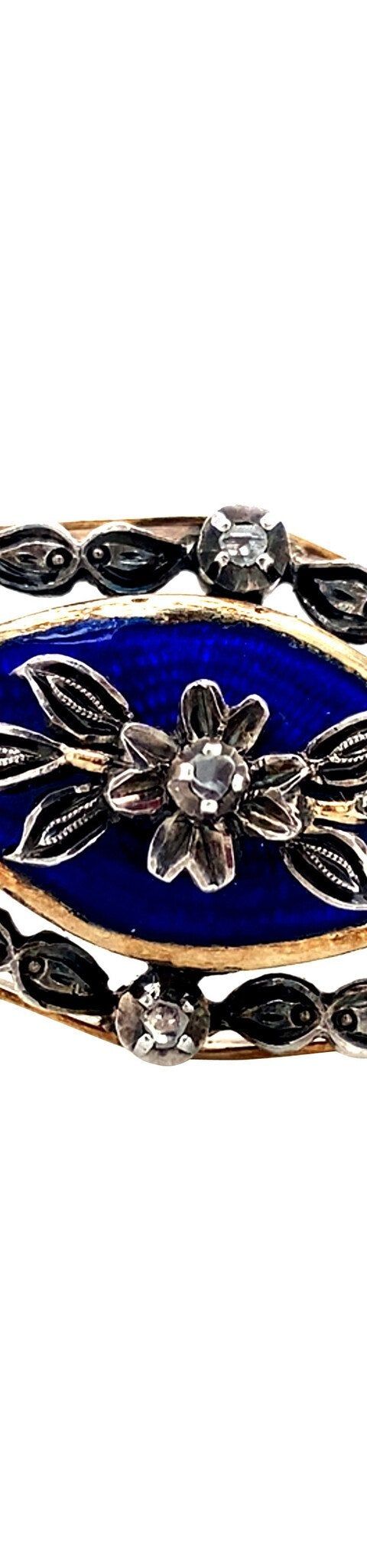 Vintage 14K Gold Bangle with Rose Cut Diamond and Enamel